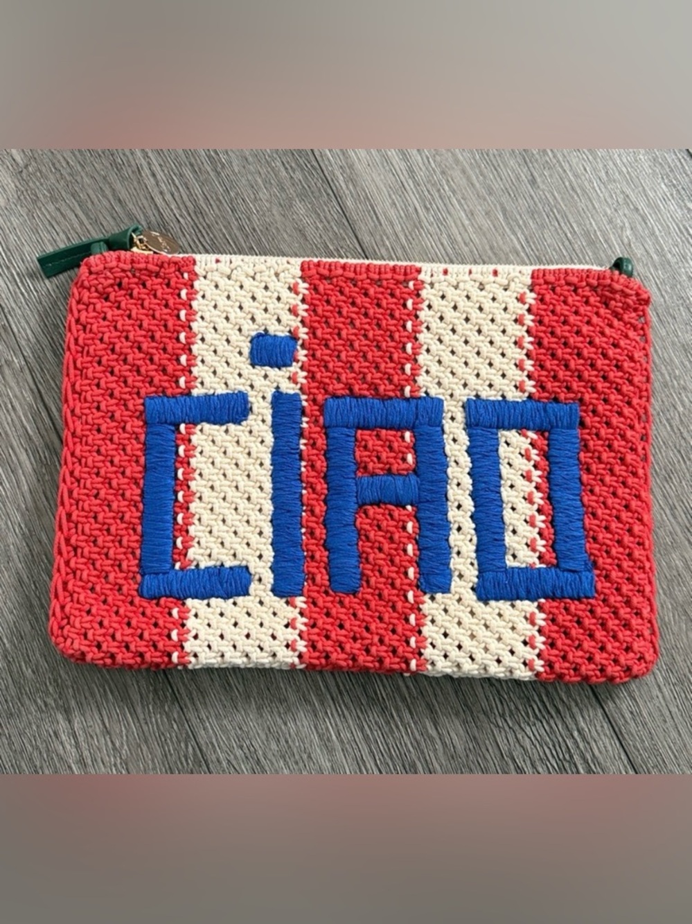 Clare V Ciao Crochet Clutch Cream Poppy Stripe NWT Sold Out - Picture 5 of 10
